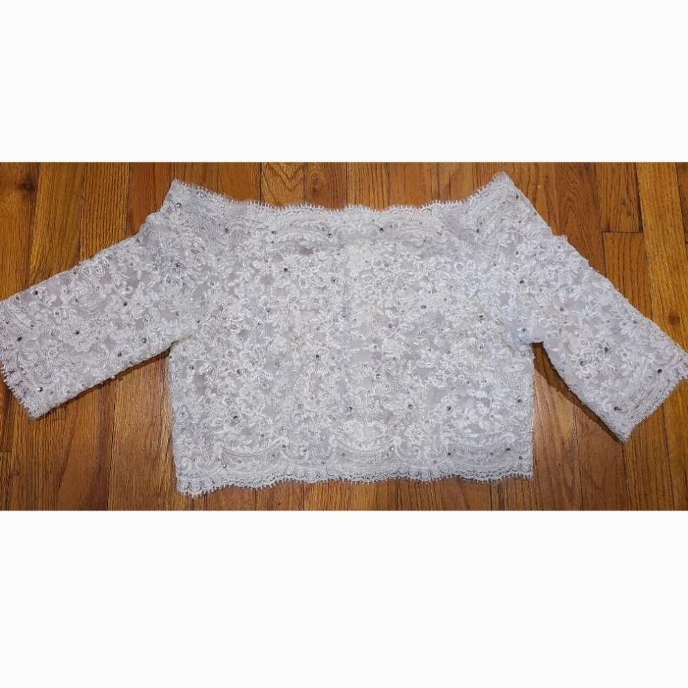 Women's Beautiful Wedding Bolero with Rhinestone Accents. Size L.